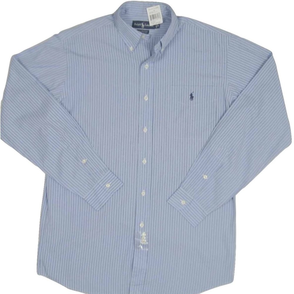 NEW Vintage Polo Ralph Lauren Ellington Shirt!  Blue With Stripes  RUNS LARGE